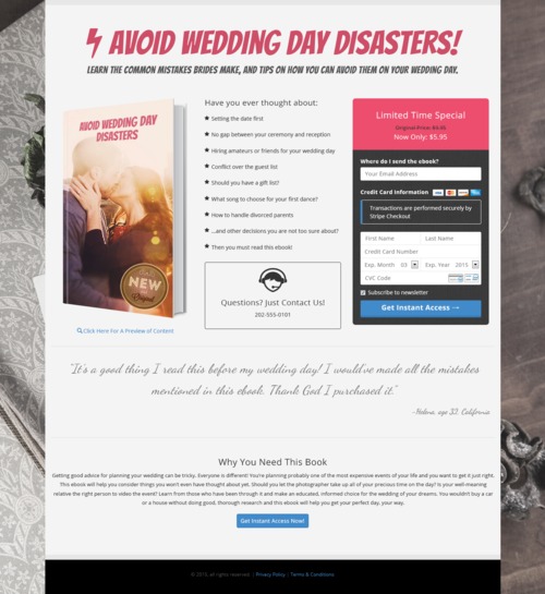 Product picture Sell Your eBook Landing Page Template Takes Online Payments